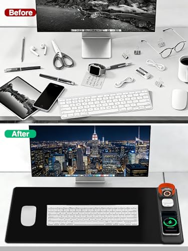 Mouse Pad with Magnetic Wireless Charging, Large Desk Mat, Non-Slip Mouse Mat, Keyboard Pad for Gaming, Desk, Office, PC - color: Black-Right Magnetic 3-C-31.5x15.8"w/ Wall Charger