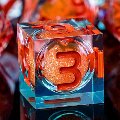 ARUOHHA Liquid Core DND Dice Set, 7pcs Resin Sharp Edged Dragons Dice Role Playing Games, RPG Orange Dungeons Polyhedral Dice with Gift Box D20 D12 D10 D8 D6 D4 - color: Orange