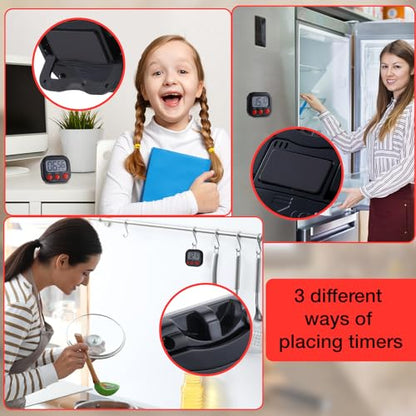 Leumoi 24 Pack Multi-Function Digital Timers with Magnetic Back, Large LCD Display, Loud Alarm, Count up & Countdown, Memory Function for Cooking, Classroom, Study, Exercise & Work(Black and Red) - color: Black and Red