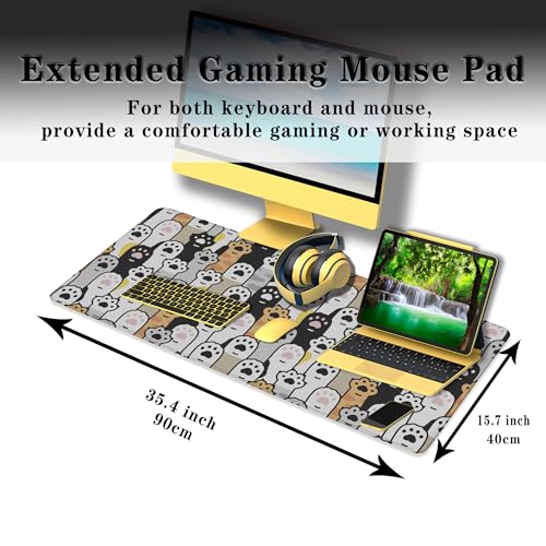 Office Desk Pad Cat Paws Cute Mouse Mat Large Gaming Mouse Pads Desk Mouse Pad Long Desk Pad Non-Slip Rubber Base Waterproof with Stitched Edges 35.4 X 15.7 for Game Office, - color: Cat Paws
