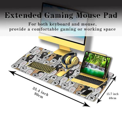 Office Desk Pad Cat Paws Cute Mouse Mat Large Gaming Mouse Pads Desk Mouse Pad Long Desk Pad Non-Slip Rubber Base Waterproof with Stitched Edges 35.4 X 15.7 for Game Office, - color: Cat Paws
