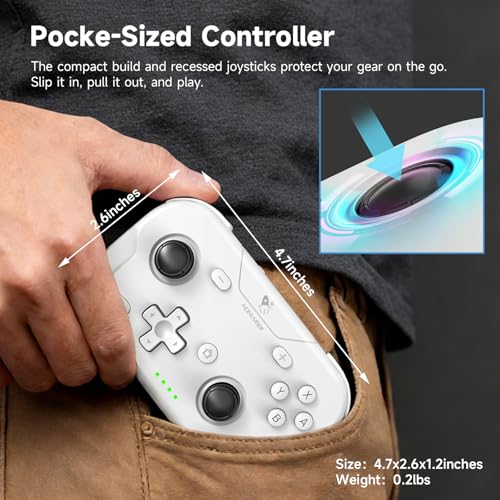 AceGamer Wireless Pocket Controller for Nintendo Switch/Switch 2/Android/iOS/PC/Steam Deck/Phone,1000Hz Polling Rate, Bluetooth Controller with Lift-and-Lock Joysticks/6-Axis Gyroscope/Turbo/Vibration (Black) - color: Black, size: Small