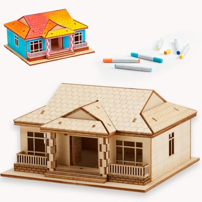 3D Wooden Puzzles for Adults, DIY Miniature Villa Model Kit for Home Decor | Wooden Houses for Beginners,Paintable model building kit, Stress Relief & Screen-Free Activity,Gifts for Friends/Teens - style: One Layer