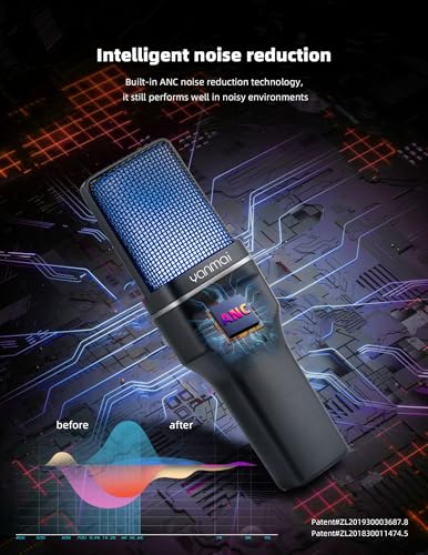 2.4G Wireless Gaming Microphone for PC, Mac & Phone, ANC Noise Cancelling Condenser Mic with RGB Light, Gooseneck Tripod, 18H Battery, Plug & Play Mic for Singing, Streaming, Podcasting