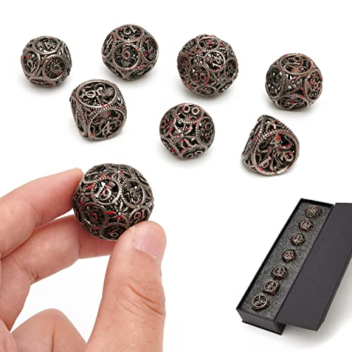 DND Dice,Hollow D&D Metal Dice,Unique Round Ball Design Octopus Dice with Gift Box for Dungeons & Dragon Gaming,7 PCs Steampunk Polyhedral D and D Dic (Ball Octopus Blood Spatter) - color: Ball Octopus Blood Spatter
