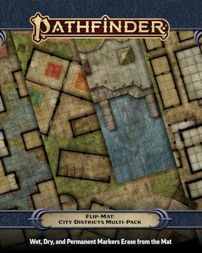 Pathfinder Flip-Mat City Districts Multi-Pack - 4 Fantasy RPG Battle Maps 24"x 30" - Wet Dry Erase Compatible Gaming Mat for Tabletop Role Playing Games