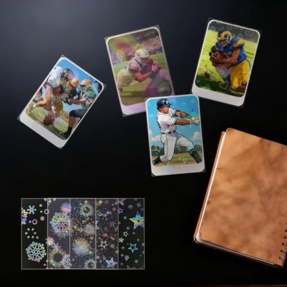 200pcs Holographic Card Sleeves 66x91mm Cute Photocard Sleeves Laser Flashing Trading Card Sleeve for MTG, TCG, Baseball, Football, Game Cards Collectors Heavy Duty 4 Mil Protector PP 4 Designs - style: Front Holographic Back Clear