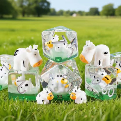 Resin D&D Dice Set, Cow Polyhedral Dice for Dungeons and Dragons, RPG, MTG DND 7-DIE (D4, D6, D8, D10, D12, D20, D%) for Ages 15 and Up - color: Cow