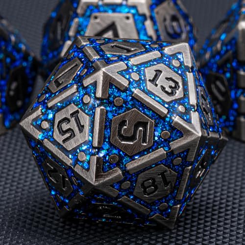 DND Metal Dice Set, Polyhedral Dice Set for RPG D&D Dice with Cracks Dungeons and Dragons Dice Set for RPG TTRPG D&D Die with Gift Case(Antique Nickel Blue) - color: Antique Nickel Blue-1