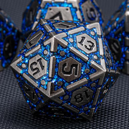 DND Metal Dice Set, Polyhedral Dice Set for RPG D&D Dice with Cracks Dungeons and Dragons Dice Set for RPG TTRPG D&D Die with Gift Case(Antique Nickel Blue) - color: Antique Nickel Blue-1