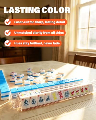 1.2" American Mahjong Tile Set, 166 Tiles + 4 Dice, Mahjong Tiles Only | Scratch-resistant melamine design,Clear engraved symbols, Easy handling, Long-lasting durability, Ideal gift for players - color: Blue