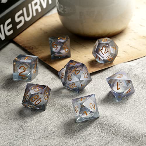 DNDND Liquid Sharp Edge DND Dice, A Full Set of Liquid D&D Die with Gift Case for Dungeons and Dragon Game (Grey Liquid) - color: Liquid Grey