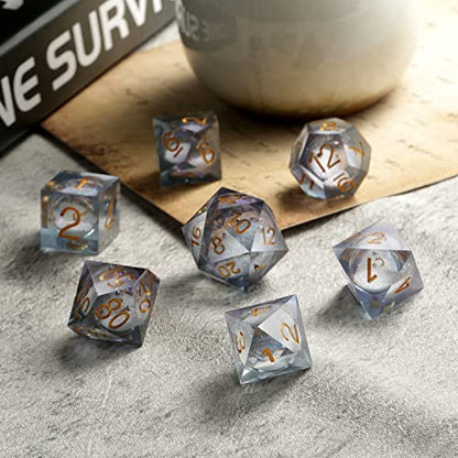DNDND Liquid Sharp Edge DND Dice, A Full Set of Liquid D&D Die with Gift Case for Dungeons and Dragon Game (Grey Liquid) - color: Liquid Grey