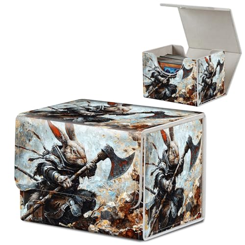 Card Deck Box for MTG, Microfiber Lining and Waterproof PU Leather Large Size Card Box, Fit 100+ Single Sleeved Cards, Strong Magnet Collectible Card Storage Box Fit TCG Fit MTG,Rabbit Dragon Warriors - color: Rabbit Dragon Warriors