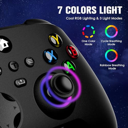 Moonag Wireless Controller for Xbox, Compatible with Xbox Series X/S/One/PC, With 2 Silicone Thumb Grips, Hall Effect Joysticks, 2.4GHz Wireless Adapter Gamepad with RGB Light, Dual Vibration, TURBO - color: Black
