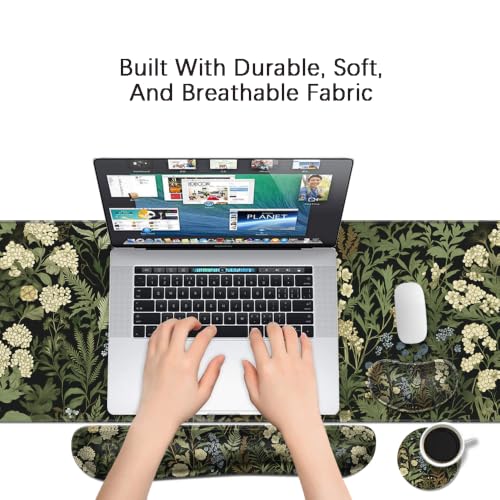 Desk Mat, Large Gaming Mouse Pad with Wrist Rest, 4 in1 XXL Mouse pad+Keyboard Wrist Rest+Mouse Pad Wrist Support+Cup Coaster Set, Ergonomic Desk Pad for Home Office,Weeds - color: 89