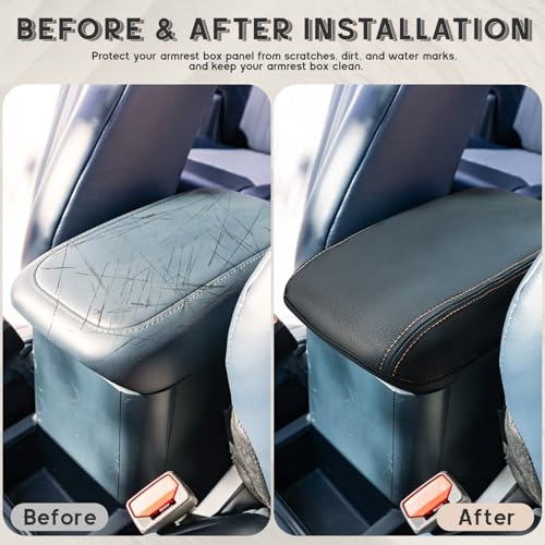 ramuel Armrest Center Console Cover for Ford Maverick 2022-2025 | PU Leather Protector Pad，Anti-Scratch，Non-Slip - size: for Maverick 2025 2024 2023 2022 (Orange Line)