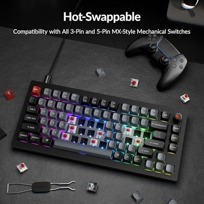 Keychron V1 8K Custom Mechanical Keyboard, 75% Wired Layout, Ultra-Low Latency 8000Hz, QMK Programmable, Hot-Swappable Red Switches, RGB, for Gamers and Typists, Compatible with Mac/Windows/Linux - color: Keychron Red Switch