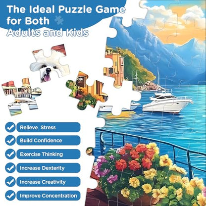 Jigsaw Puzzles 500 Pieces for Adults, Bichon Frise Flower Seagull Puzzles 500 Pieces for Adults Seniors, Dust-Free Landscape Adult Jigsaw Puzzle, Challenging Puzzle Great Gift for Friends - style: Landscape