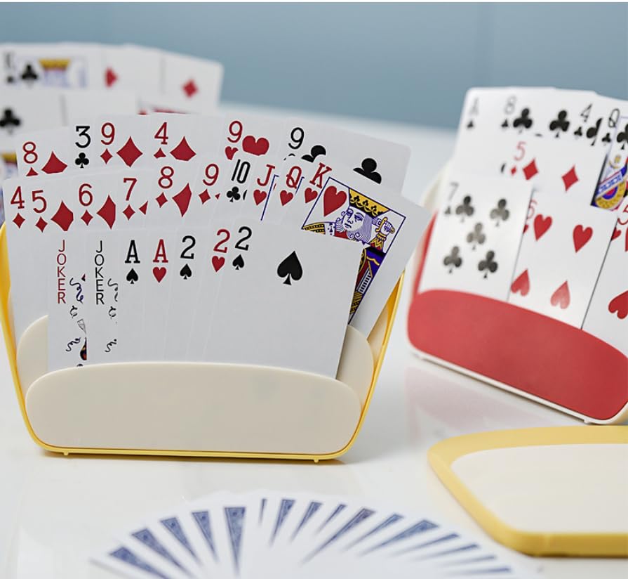 2PCS Foldable Card Holders for Playing Cards, 3-Layer Hands-Free Tabletop Stand for Poker UNO Canasta, Portable Card Game Accessories for Seniors, Family Game Nights, Parties