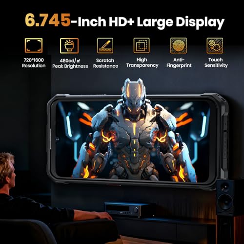 FOSSIBOT F110 Pro Rugged Smartphone Unlocked 5G Android 15, 128dB Loudest Speaker 20GB+128GB /2TB 10000mAH, 6.7'' HD Display 50MP Rear Camera, IP68/69K Waterproof, NFC/Dual SIM/Widevine L1 - color: Oranger