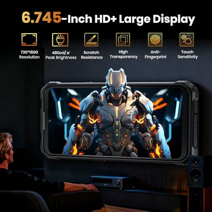 FOSSIBOT F110 Pro Rugged Smartphone Unlocked 5G Android 15, 128dB Loudest Speaker 20GB+128GB /2TB 10000mAH, 6.7'' HD Display 50MP Rear Camera, IP68/69K Waterproof, NFC/Dual SIM/Widevine L1 - color: Oranger