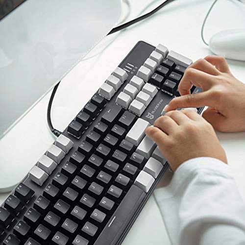 Merdia 104 Keys Full Size Mechanical PC Gaming Keyboard | Hot Swappable LED Backlit Light Up Wired Mechanical Computer Keyboards | Brown Switch US Layout Black & Grey Keycaps Keyboard for Gaming - color: Brown Switch Black & Grey