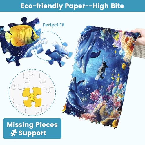 2 Pack Puzzles for Adults 1000 Pieces-Sea Turtle & Dolphins Difficult Jigsaw Puzzles for Adults,Hard Jigsaw Puzzle Decorations DIY Leisure Game Toy Suitable Family Friends(27.5x20 inches) - style: Sea Turtle & Dolphins