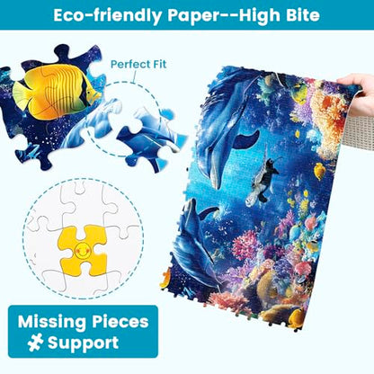 2 Pack Puzzles for Adults 1000 Pieces-Sea Turtle & Dolphins Difficult Jigsaw Puzzles for Adults,Hard Jigsaw Puzzle Decorations DIY Leisure Game Toy Suitable Family Friends(27.5x20 inches) - style: Sea Turtle & Dolphins