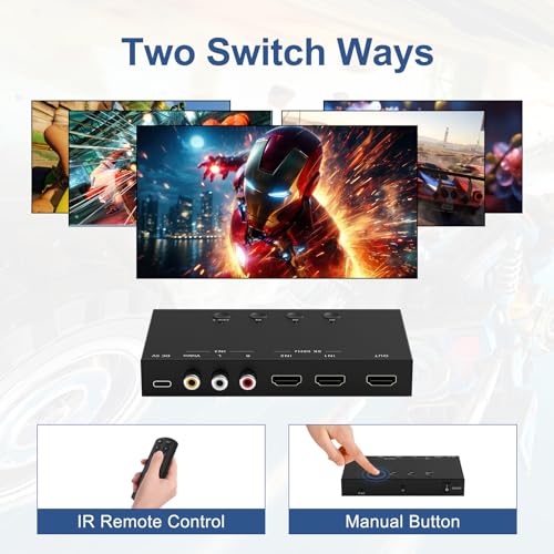 8K 60Hz 3x1 RCA/HDMI Switcher，2 Way HDMI 2.0 Adapter + 1 RCA to HDMI Converter，4:3/16:9 Screen Ratio Switch Support 3D for PS1/2/3/4/5, N64, SNES, Switch, DVD, Roku, Fire Stick - color: 3in to 1 Out RCA/HDMI Converter