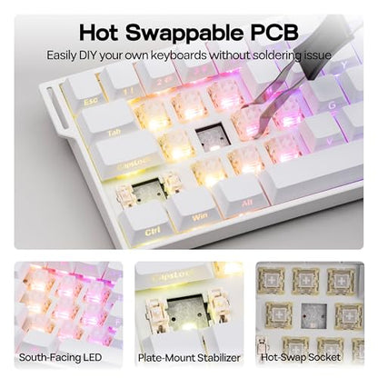 MechLands Aula Mini60 HE PRO Wireless Hall Effect Gaming Keyboard, 4000mAh | Magnetic Keyboard with 8K Polling, Fast Trigger, SOCD & DKS, Adjustable Actuation, RGB Backlit, Sound Dampening (White) - color: White