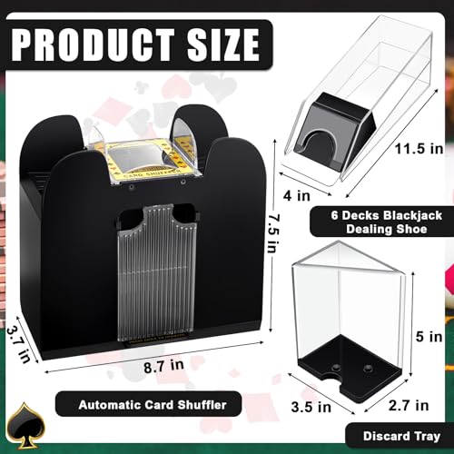 Aoriher Blackjack Game Combo Set, Include Blackjack Layout Felt,Shoe 6 Deck Automatic Card Shuffler Discard Holder Trays and 10 Cut Cards for Casino, Party Night(Black) - color: Black