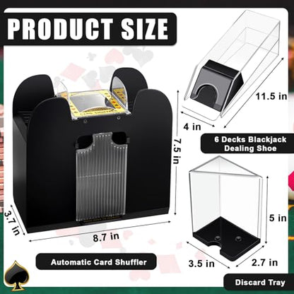 Aoriher Blackjack Game Combo Set, Include Blackjack Layout Felt,Shoe 6 Deck Automatic Card Shuffler Discard Holder Trays and 10 Cut Cards for Casino, Party Night(Black) - color: Black