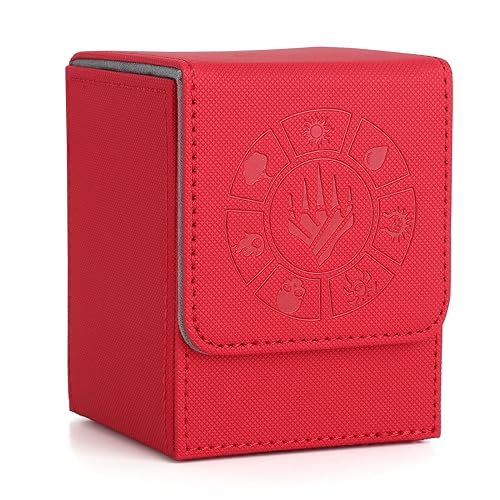 Arkeiliy Card Deck Box, 110+ Storage MTG Deck Box with 50 Pcs Card Sleeve, Collectible Trading Card Cases for Magic Commander and More (Red) - color: Red