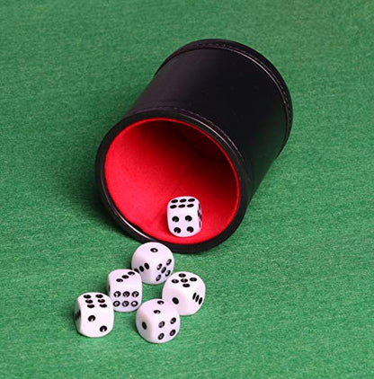 PU Leather Dice Cup Set, Felt Linning Dice Shaker for Yahtzee/Farkle/Bar Party Dice Games, Includes 16mm Dot Dices - color: Black With Red Interior
