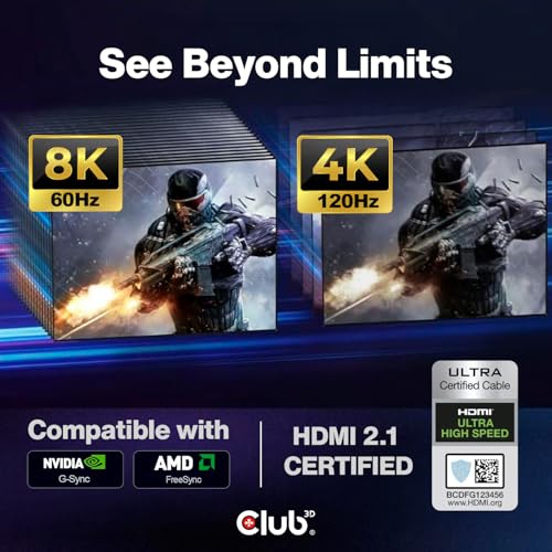 Club3D CAC-1372 Ultra High Speed HDMI 2.1 Certified Cable 4K 120Hz 8K 60Hz M/M 2m - 6.56ft - style: 2m/6.56ft