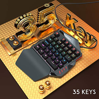 MageGee One-Handed RGB Mechanical Gaming Keyboard, 35 Keys Rainbow Backlit Wired Keyboard, Blue Switches, Support Wrist Rest, Portable Mini Gaming Keypad with Programmable Keys Macro Recording