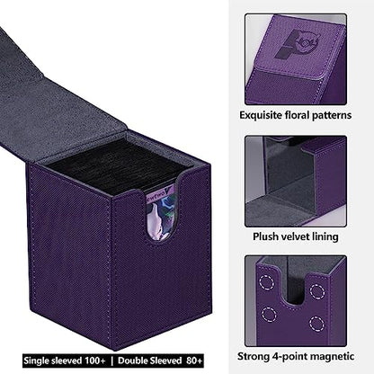 Game Card Deck Box For Commander Deck Box With 2 Dividers, Card Storage Box Fits 100+ Single Sleeved Cards, PU Leather Strong Magnet Card Deck Case Holder for Magic Yugioh TCG (purple) - color: Purple