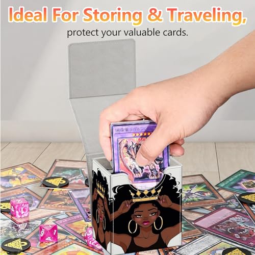 Card Deck Box, Card Storage Box Fits 100+ Single Sleeved Cards, Large Capacity PU Leather Card Storage Box with Strong Magnet for Magic Commander TCG CCG, African Black Girl - color: African Black Girl