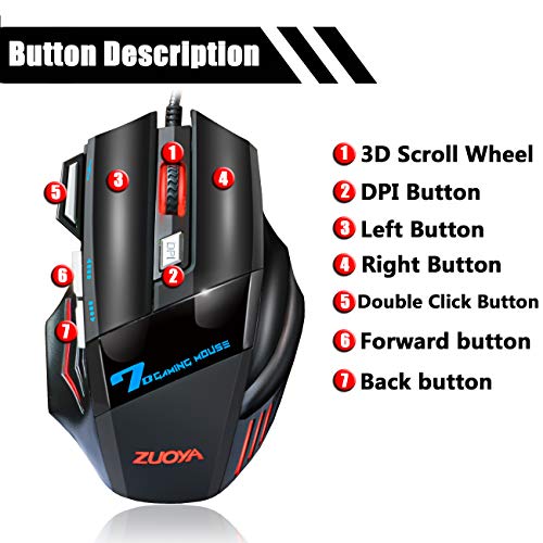 Professional Gaming Mouse Wired,4 DPI Adjustable, LED Backlight,USB Optical Mice for Laptop PC Computer Games & Work (MMR3 PRO-Black)