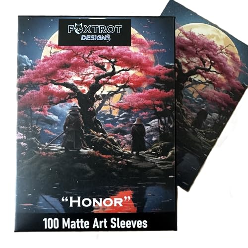 Foxtrot Designs TCG Art Card Sleeves Samurai and Cherry Blossom Design - 100 Count Card Protectors with Matte Textured Back - Compatible with Magic The Gathering and Other TCGs & LCGs (Honor) - color: Honor