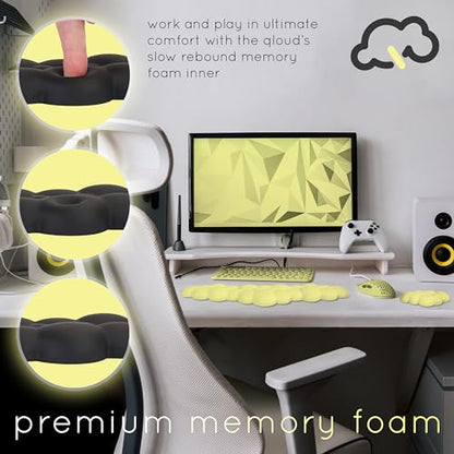 Cloud Keyboard Wrist Rest – Create-ables Qloud Cloud Wrist Rest for Computer Keyboard and Mouse, Ergonomic Memory Foam Wrist Pad with Non-Slip Base, Includes Cloud Mouse Pad – Yellow - color: 12 Pastel Yellow