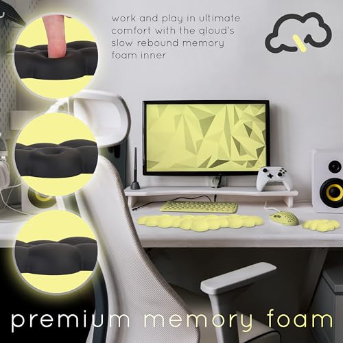 Cloud Keyboard Wrist Rest – Create-ables Qloud Cloud Wrist Rest for Computer Keyboard and Mouse, Ergonomic Memory Foam Wrist Pad with Non-Slip Base, Includes Cloud Mouse Pad – Yellow - color: 12 Pastel Yellow