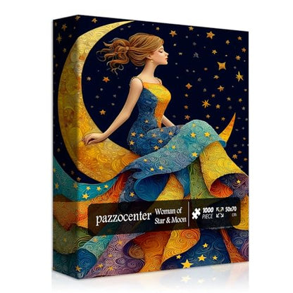 Impossible Puzzles for Adults 1000 Pieces, Pretty Woman Night Scenic Puzzles, Nature Moon Star Jigsaw Puzzles Elegant Lady, Beautiful Woman Art Wall Decor - style: Woman of Star & Moon puzzle