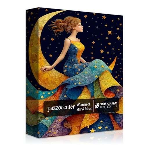 Impossible Puzzles for Adults 1000 Pieces, Pretty Woman Night Scenic Puzzles, Nature Moon Star Jigsaw Puzzles Elegant Lady, Beautiful Woman Art Wall Decor - style: Woman of Star & Moon puzzle