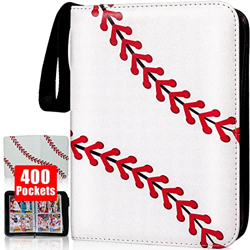 Baseball Gifts Cards Binder with Sleeves - 4 Pocket, Double Sided, 50 Removable Sleeves, Collectible 400 Cards - Zip Trading Card Collection/Collector Albums/Folder for MTG, TCG, Sport Cards - color: White - 400 Pockets