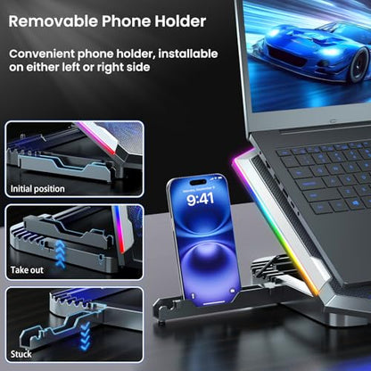 Laptop Cooling Pad with 8 Cooling Fans, Cooling Pad for Gaming Laptop Fan 12-17.3 Inch, Laptop Cooler Stand with 5 Height Adjustable, Notebook Cooler Pad with 2 USB Port, Phone Stand (8 Fans)