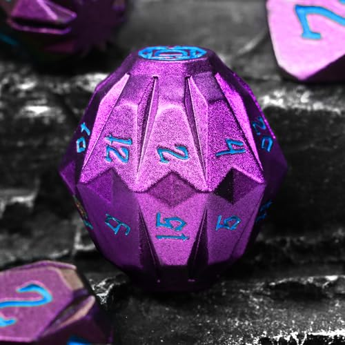 FONVGOGO Dungeons and Dragon DND Dice Set, Metal Dice Set D and D with Cardboard Box RPG Dice for Role Playing Games Gifts (Purple Blue) - color: S Purple Blue