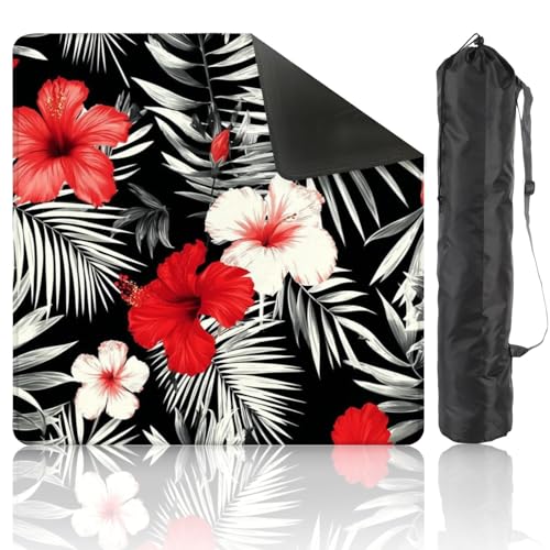 Mahjong Mat 31.5" x 31.5" Red White Hibiscus Flowers Black White Leaves Seamless Beach Non-Slip Noise Reduction Mahjong Tiles Table Cover for Dominoes Poker Card Board and Tile Games - color: Color4