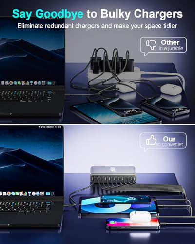 800W USB C Fast Charger Block, Multi-port USB Charging Station, GaN Ⅲ Double 140W PD PPS Port Fast Charging Station for Multiple Devices,Laptop Wall Charger Compatible with iPhone 17,iPad, MacBook etc - size: 800W+A 240W Braided Nylon Fast Charging Cable